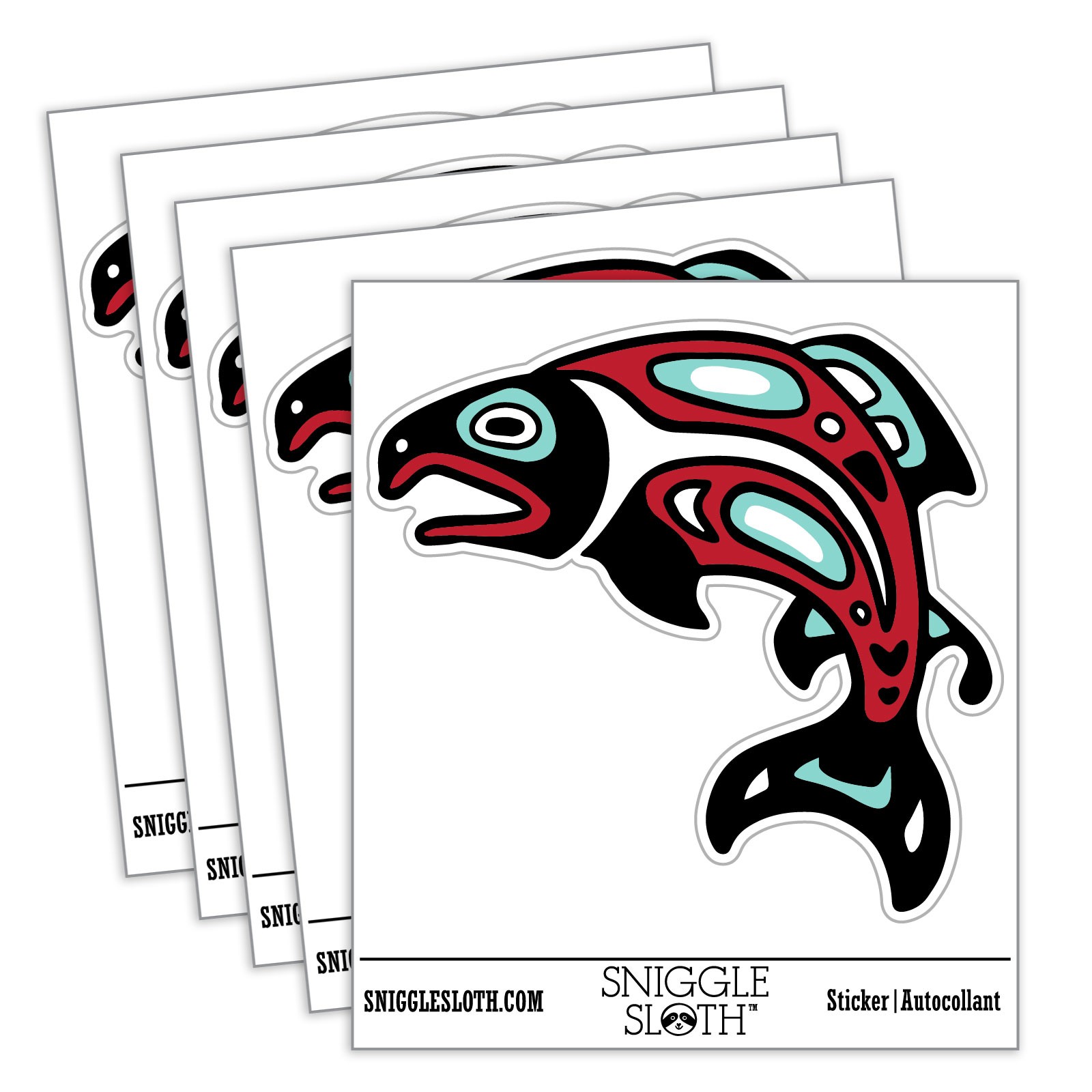 Tribal Native Salmon Totem Waterproof Vinyl Decal Sticker Set - 5 Pack