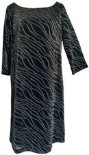 Black Label Evan Picone Black Silver 3/4 Sleeve Knee-Length Shift Dress 6