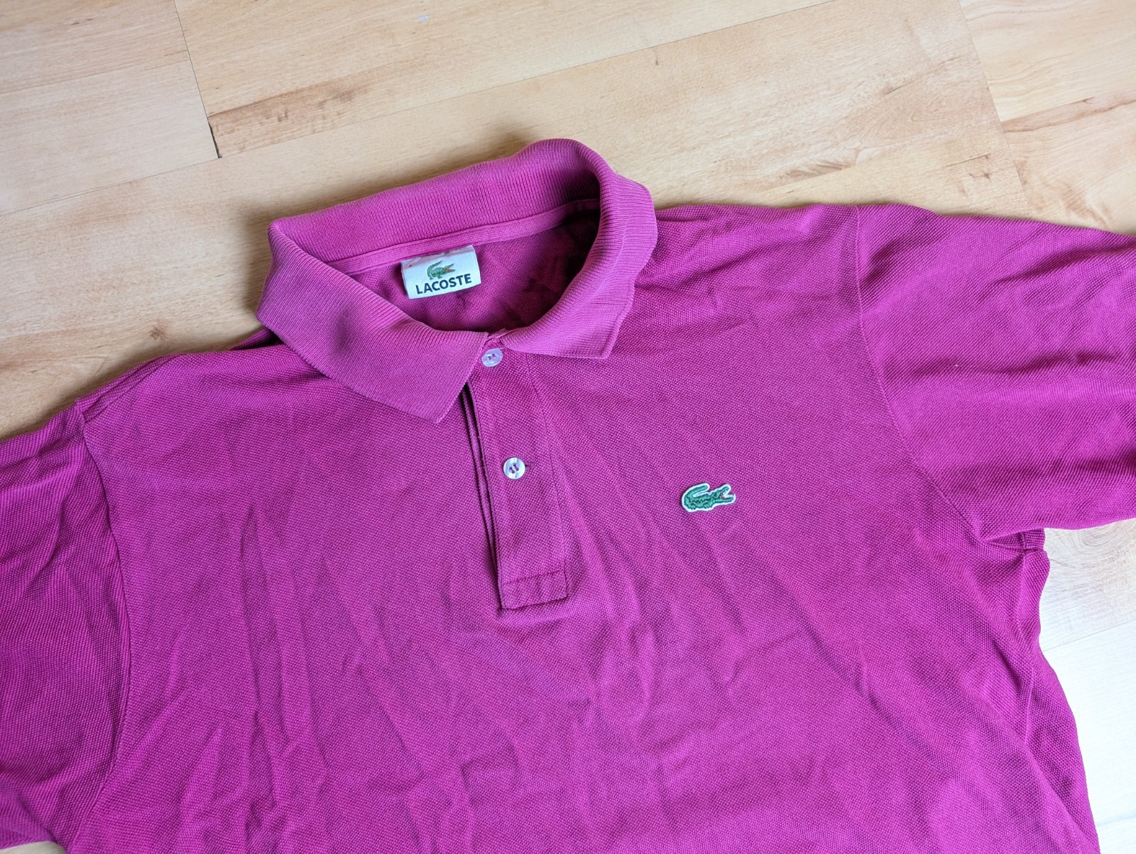 Vintage LACOSTE Dark Pink Cotton Short Sleeve Polo Shirt - Mens Size 4 Medium thumbnail 4