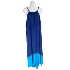 Old Navy Blue Turquoise Colorblock Halter Maxi Dress Women's XL Travel Cruise