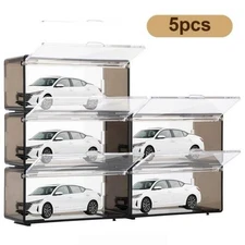 5PCS 1/64 Car Display Case Clear Acrylic Dustproof Stackable Clip On Storage Box
