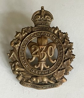 Canadian 230th Battalion Voltigeurs Canadiens Français CEF cap badge Birks 1916