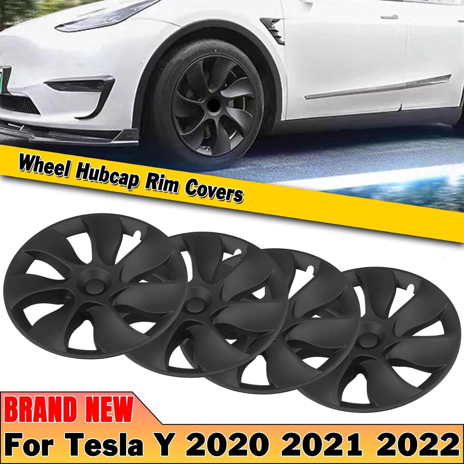 For Tesla Model Y 2020-2024 2021 19" Car Wheel Hubcaps Rim Cover Matte Black 4x