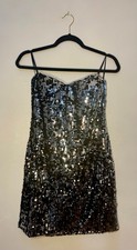 As U Wish Sequin Mini Dress Womens L Black Strapless Sweetheart Cocktail Party
