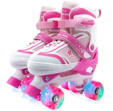 Kids Adjustable Roller Skates for Boys Girls with Light Up Wheels - 4 Sizes