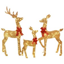 3-Piece 2D Lighted Christmas Deer Family Set - Large Outdoor Yard Reindeer Ho...