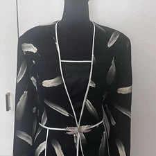 Champagne Italy Feather Print Dress & Embellished Jacket Women’s 2-PC Suit Sz 14