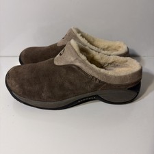 Merrell Encore Ice Stone Brown Suede Shearling Clogs Womens 10 J598444