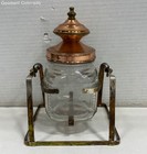 Vintage Hazel Atlas Glass Humidor Canister w/Copper Lid & Metal Stand Set — photo 3