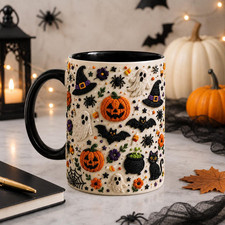 Cute Halloween Ghost Pumpkin Witch Hat Black Cat Coffee Mug