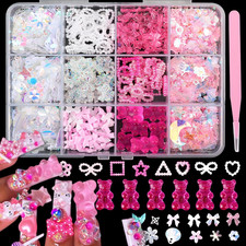 3D Pink Nail Charms Bulk Gummy Bear Butterfly Bow Assorted Nail Charms Set Plane