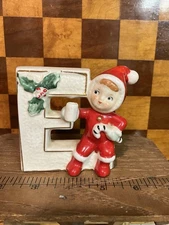Vintage Lipper Mann Girl Holly NOEL Letter E Ceramic Candleholder Replacement