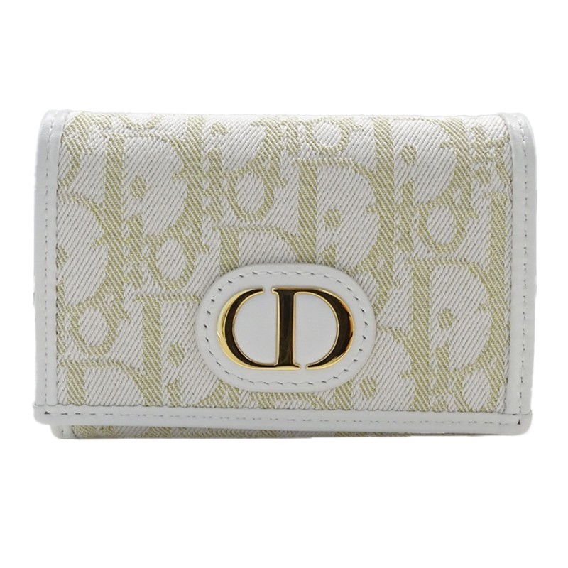 Dior Oblique Jacquard Coin Case Wallet White Gold Trotter Canvas