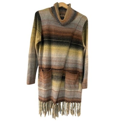 Women's Southwestern turtleneck sweater MEDIUM Longline asymmetric open Boho