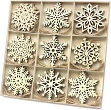36Pcs Large Christmas Wooden Snowflakes Hanging Ornaments DIY Craft Snowflake Wo