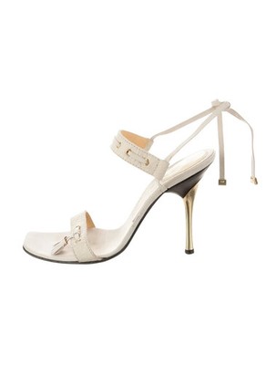 CASADEI Off-White Leather Straps & Tie Closures Sandals Gold Heels Size 9B Good