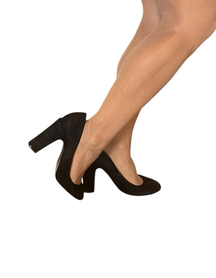 Туфли-лодочки на блочном каблуке VALENTINO GARAVANI черные замшевые 4 дюйма итальянские туфли 41 размер США 10 классические - Изображение 4 из 4