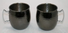 Moscow Mule Mug Silver Handle Hammered Black Stainless Steel Cups 16 OZ Set of 2
