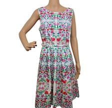 TALBOTS MULITICOLOR FLORAL SLEEVELESS PLEATED POCKETS CAREER DRESS SIZE: 10 NWT