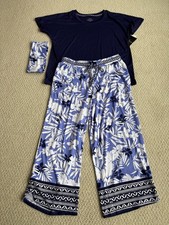 NEW CUDDL DUDS 2 PIECE BLUE PAJAMA SET WITH HEADBAND WOMENS SIZE SMALL