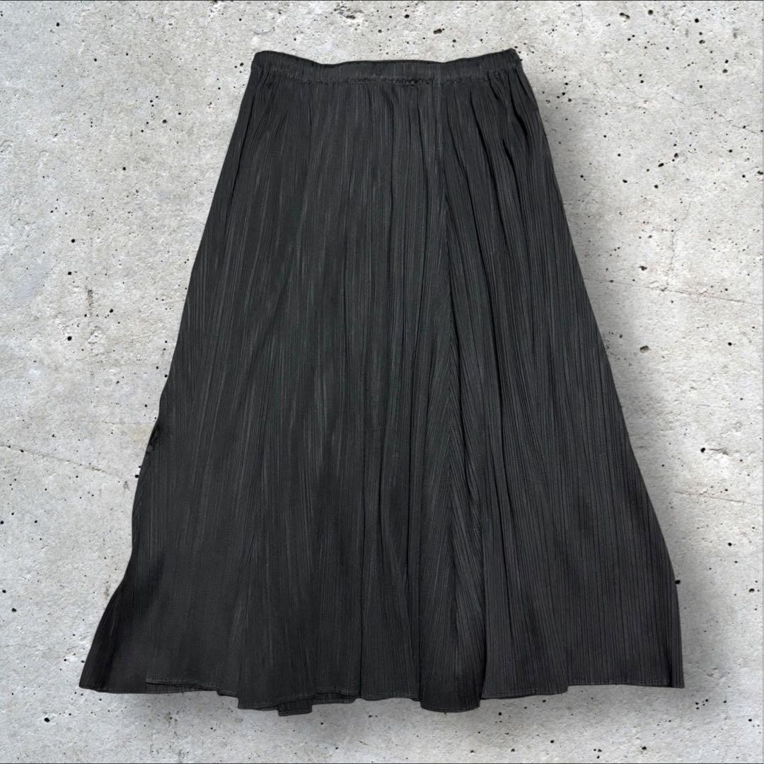 Issey Miyake PLEATS PLEASE Pleated Flared Long Skirt Polyester Black