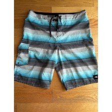 O  Neill Mens Board Shorts Striped Gray Teal with Pocket Size 34