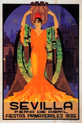 SEVILLA FERIA DE ABRIL FIESTAS PRIMAVERALES 1935 SPANISH AD VINTAGE POSTER REPRO