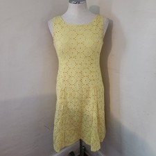 Nine West Yellow Floral Eyelet Tiered Sleeveless Midi Dress Womens 6 Cotton