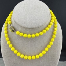 Vintage Glass Beaded Necklace Yellow Faceted Sunny 30”