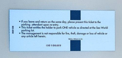 1996 Sea World Orlando Parking Ticket Stub 3/17/96 - Picture 2 of 2