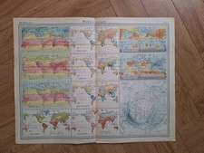 Antique 19thc Map Of World Climate Wall Office Decor 58 X 45 Cms