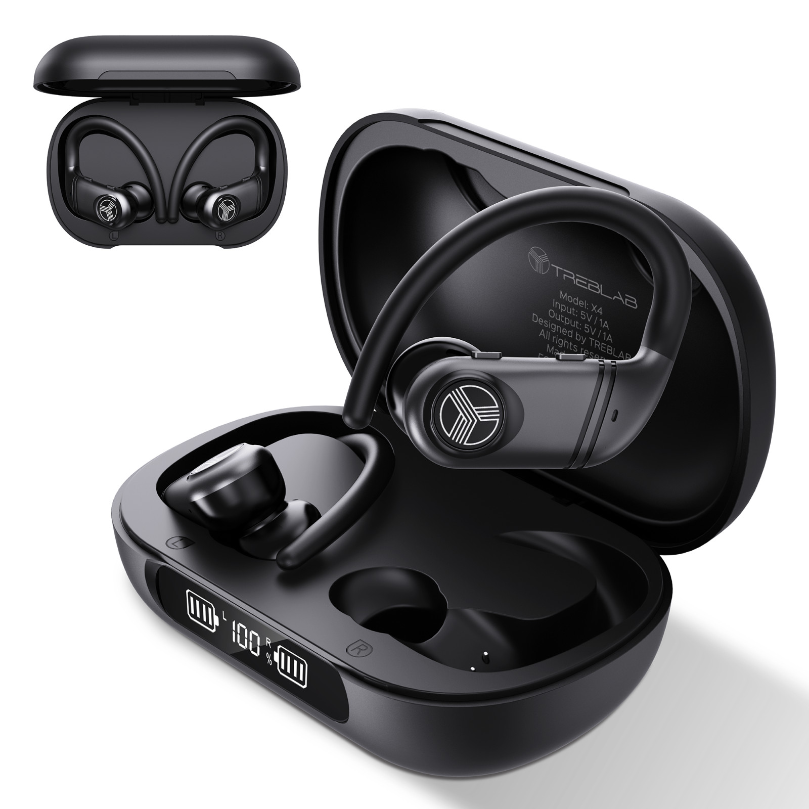 S L1600 Treblab x4 wireless earbuds with earhooks – 253h battery, enc mic, bluetooth 5. 4