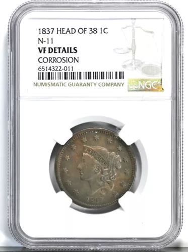 1837 Large Cent HEAD OF 38 Variety N-11 NGC VF Details Coin 37139 Low Pop