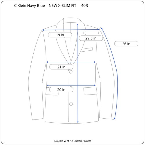 NEW CALVIN KLEIN Mens Navy Blue X-SLIM FIT STRETCH Sport Coat Blazer Jacket 40R - 第 10/10 張圖片