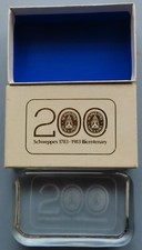 VINTAGE SCHWEPPES BICENTENARY ETCHED CLEAR GLASS COMMEMORATIVE PAPERWEIGHT BOXED