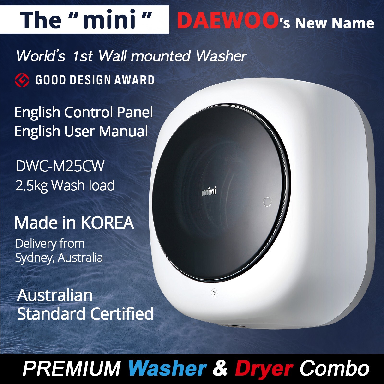 [English Control&Manual] DAEWOO Wall Mounted Washer Dryer Combo DWC-M25CW