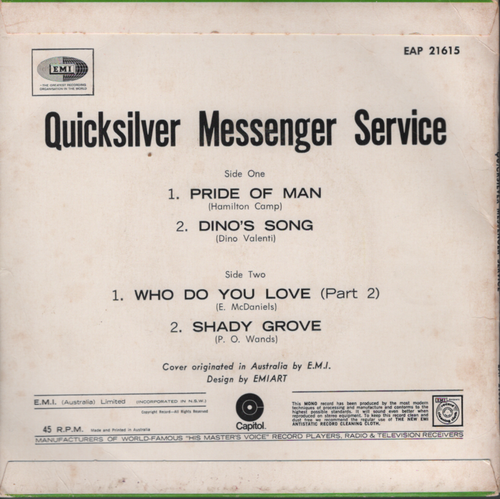 Quicksilver Messenger Service Pride Of Man...Australia Ep W/Not For Sale RARE PS - Picture 4 of 4
