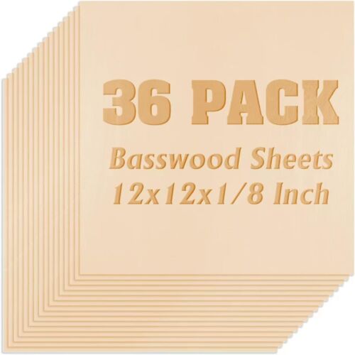 36 Pack Basswood Sheets Plywood Board 1/8 Inch Unfinished Wood,3mm Plywood