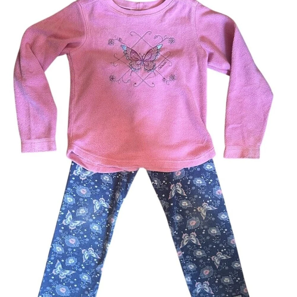 Винтажный OshKosh девочек 2 изделия наряд розовый бабочка дизайн размер 6 X - Изображение 2 из 4