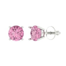 Pink Zirconia Stud Earrings for Women, Screw back 1.5 cttw, 6mm, Round-Cut 