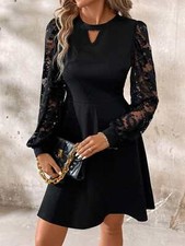 Black Cutout Lace Long Sleeve Mini Dress