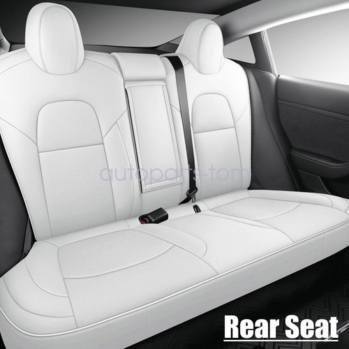 For 2017-2023 Tesla Model 3 Full Seat Cover Set Leather Perforated Cushion White - Picture 4 of 15