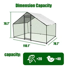 Large Chicken Coop for 15 Chickens Run Walk-in Metal Poultry Cage Outdoor Cover