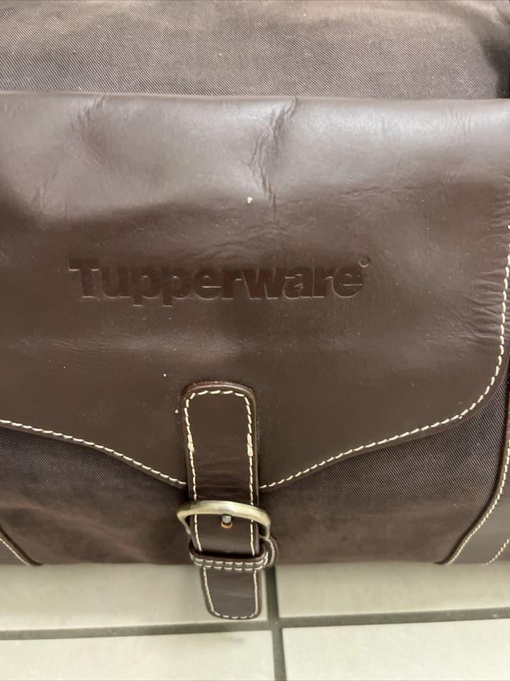 Bellino Brown Leather & Suede Duffle Bag Made As Tupperware Promo eBay