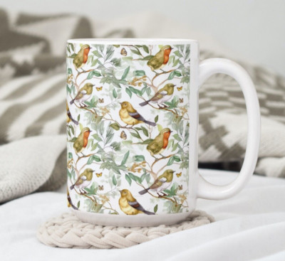 Sparrow Birds Coffee Tea Mug Cup 15 Oz Ceramic Wild Animals Jug by Mugzan