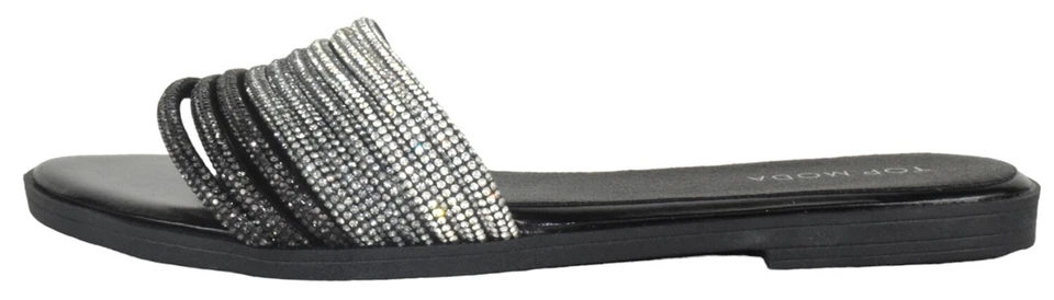 Top Moda Women Flip Flops Sandals Bling Rhinestone Slides Straps GRAND-56 Black - Image 2 of 3