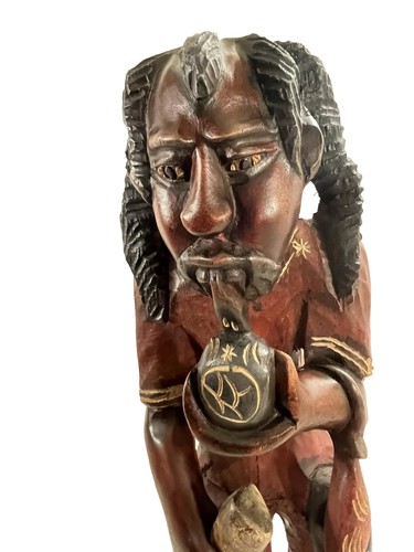 Rasta Reggae Jamaican Man Wood Hand Carved Statue Of Man Smoking Pipe 22.5” - Bild 11 von 20