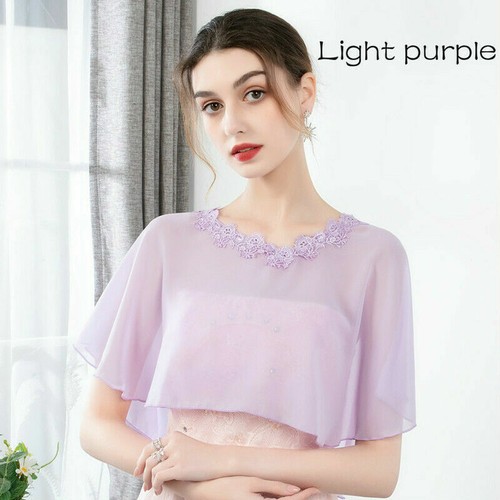 Lady Chiffon Cape Bolero Wrap Shawls Wedding Evening Dresses Elegant Jacket Tops - Picture 15 of 20
