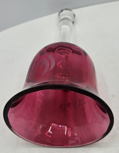 Rare Vintage Cranberry Art Glass Bell ETCHED: 