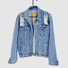 Women Blue Distressed Jeans Denim Jacket